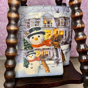 Dachshund bag with matching wallet, Christmas doxie with snowman friend